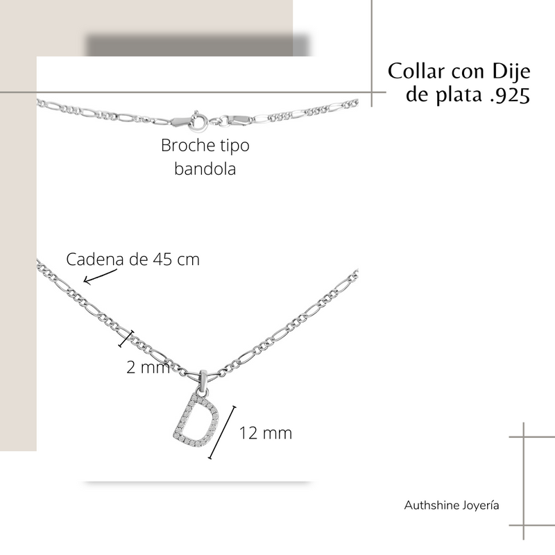 Collar de Inicial Authshine de Plata Ley 925 con Dije de Circonia Cúbica Letra J para Mujer