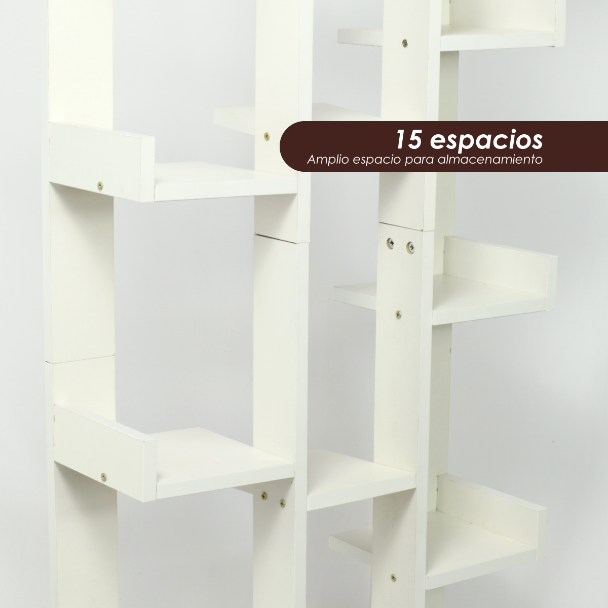 Librero organizador multifuncional de 15 espacios con repisas y cajón. Estante resistente y minimalista con espacios para almacenamiento. 