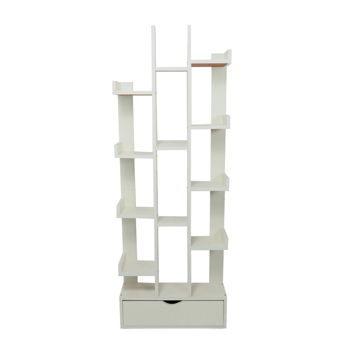 Librero organizador multifuncional de 15 espacios con repisas y cajón. Estante resistente y minimalista con espacios para almacenamiento. 
