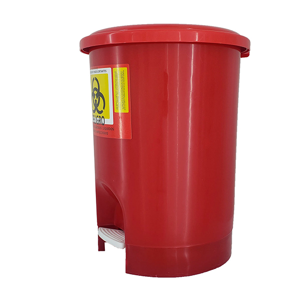 Bote de plástico rojo con pedal para desechos de RPBI y cubrebocas A1 EBP21 fabricado en poliestireno  21 Litros capacidad color Rojo