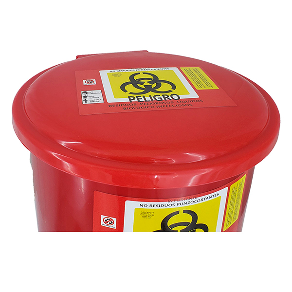 Bote de plástico rojo con pedal para desechos de RPBI y cubrebocas A1 EBP21 fabricado en poliestireno  21 Litros capacidad color Rojo