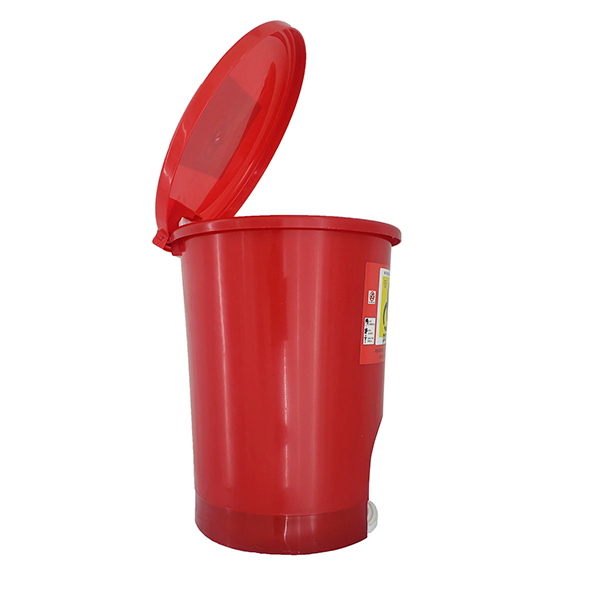 Bote de plástico rojo con pedal para desechos de RPBI y cubrebocas A1 EBP21 fabricado en poliestireno  21 Litros capacidad color Rojo