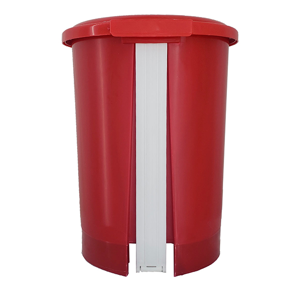 Bote de plástico rojo con pedal para desechos de RPBI y cubrebocas A1 EBP21 fabricado en poliestireno  21 Litros capacidad color Rojo