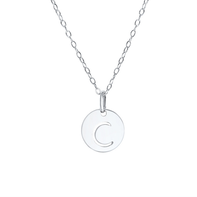 Collar de Inicial Authshine de Plata Ley 925 con Dije Redondo Letra C para Mujer