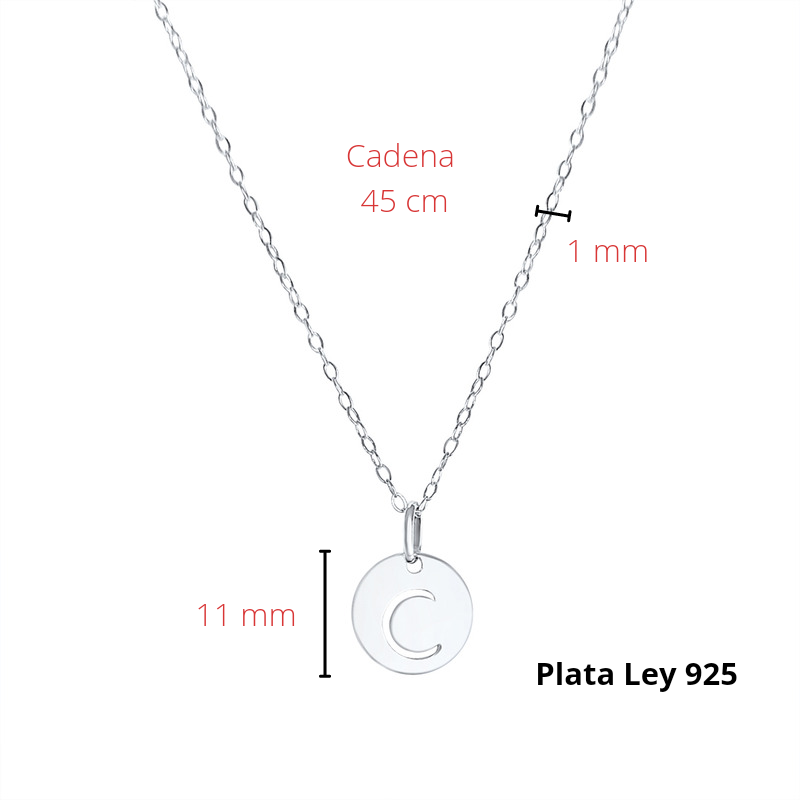 Collar de Inicial Authshine de Plata Ley 925 con Dije Redondo Letra C para Mujer