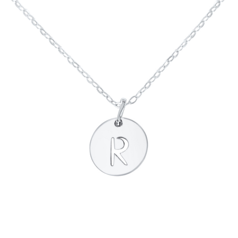 Collar de Inicial Authshine de Plata Ley 925 con Dije Redondo Letra R para Mujer