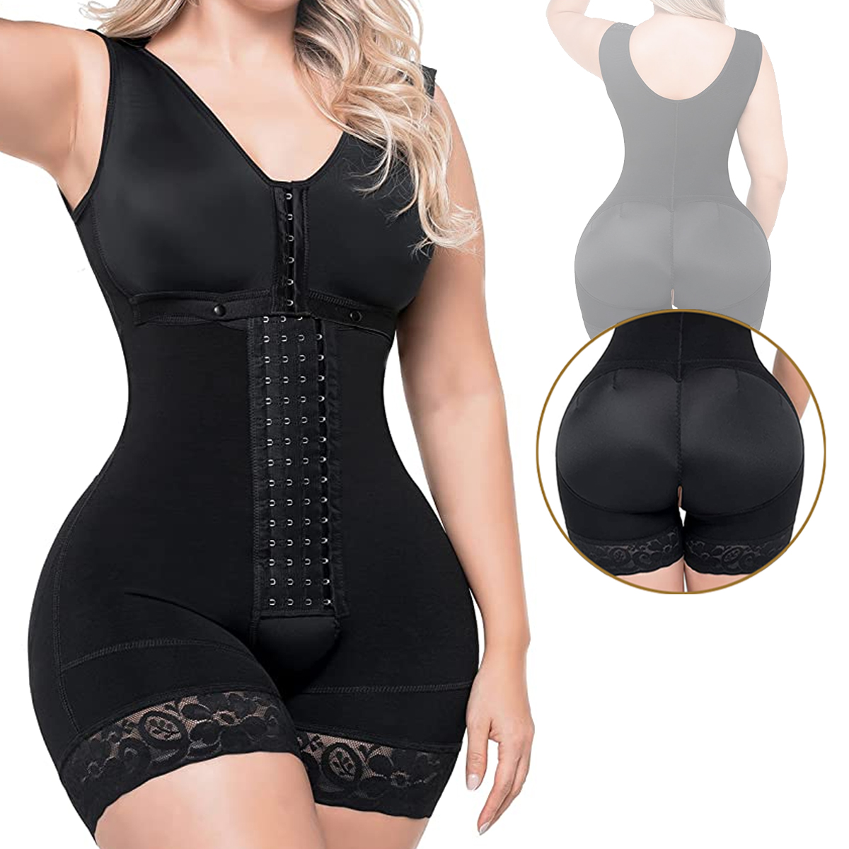 Fajas Colombianas Post Parto con Brasier Realce Natural Faja Postquirúrgica Levanta Glúteos Fajas Colombianas Alta Compresión