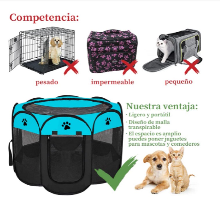 Casa  para Perros con Valla Plegable Azul con Negro 