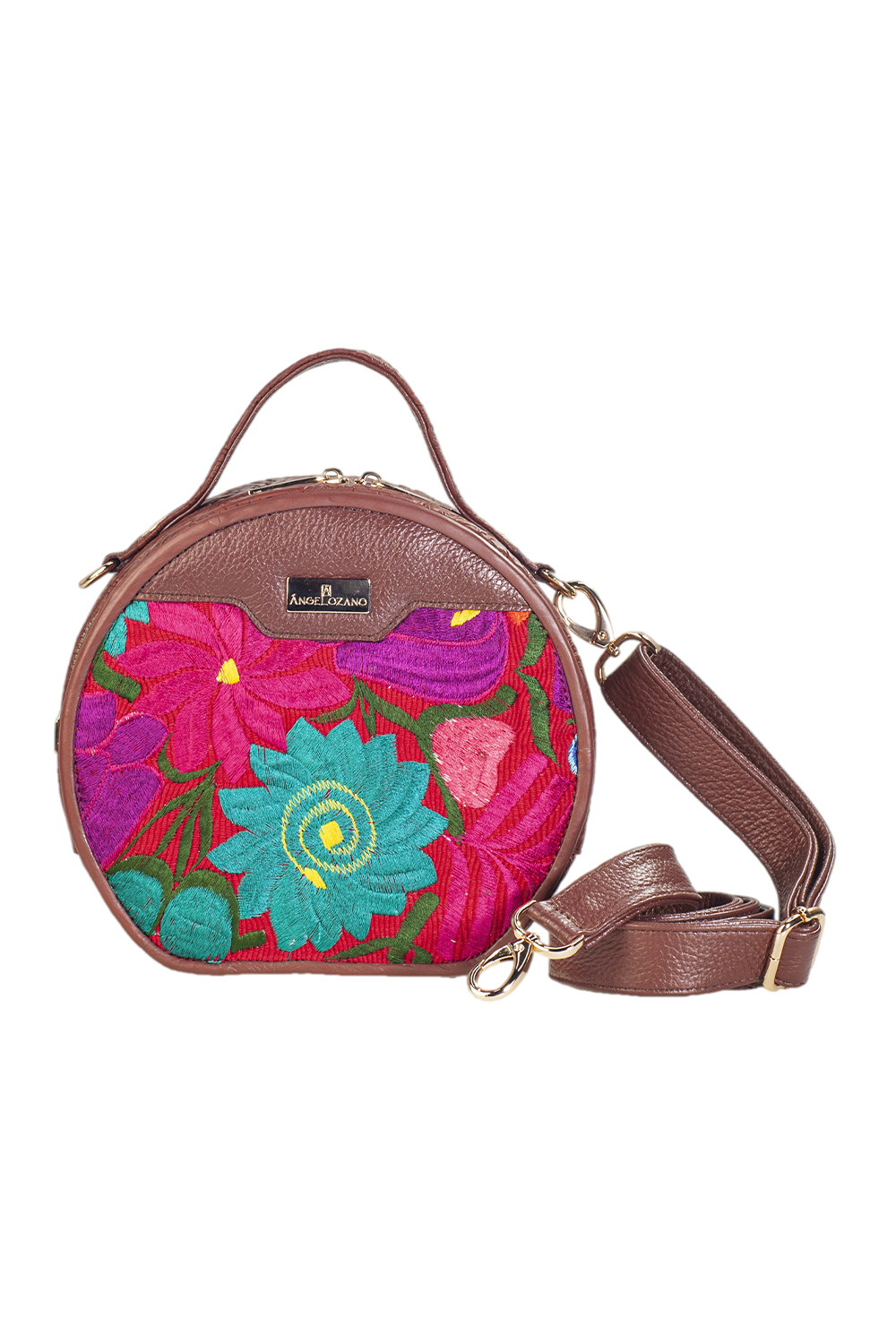 Bolso Crossbody ANGELOZANO de Piel Vacuna  con Bordado Artesanal de Flores Modelo Quetzal