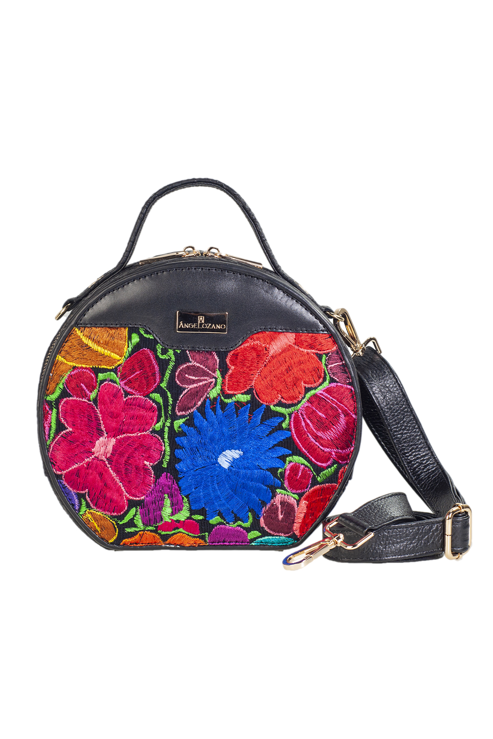 Bolso Crossbody ANGELOZANO de Piel Vacuna  con Bordado Artesanal de Flores Modelo Quetzal