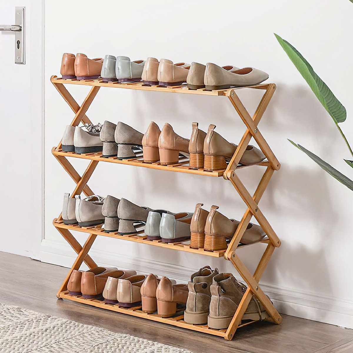 Zapatero plegable de bambú de 3 niveles, organizador de zapatos de varios  niveles, almacenamiento multifuncional, estante de pie libre, para zapatos,  macetas de plantas