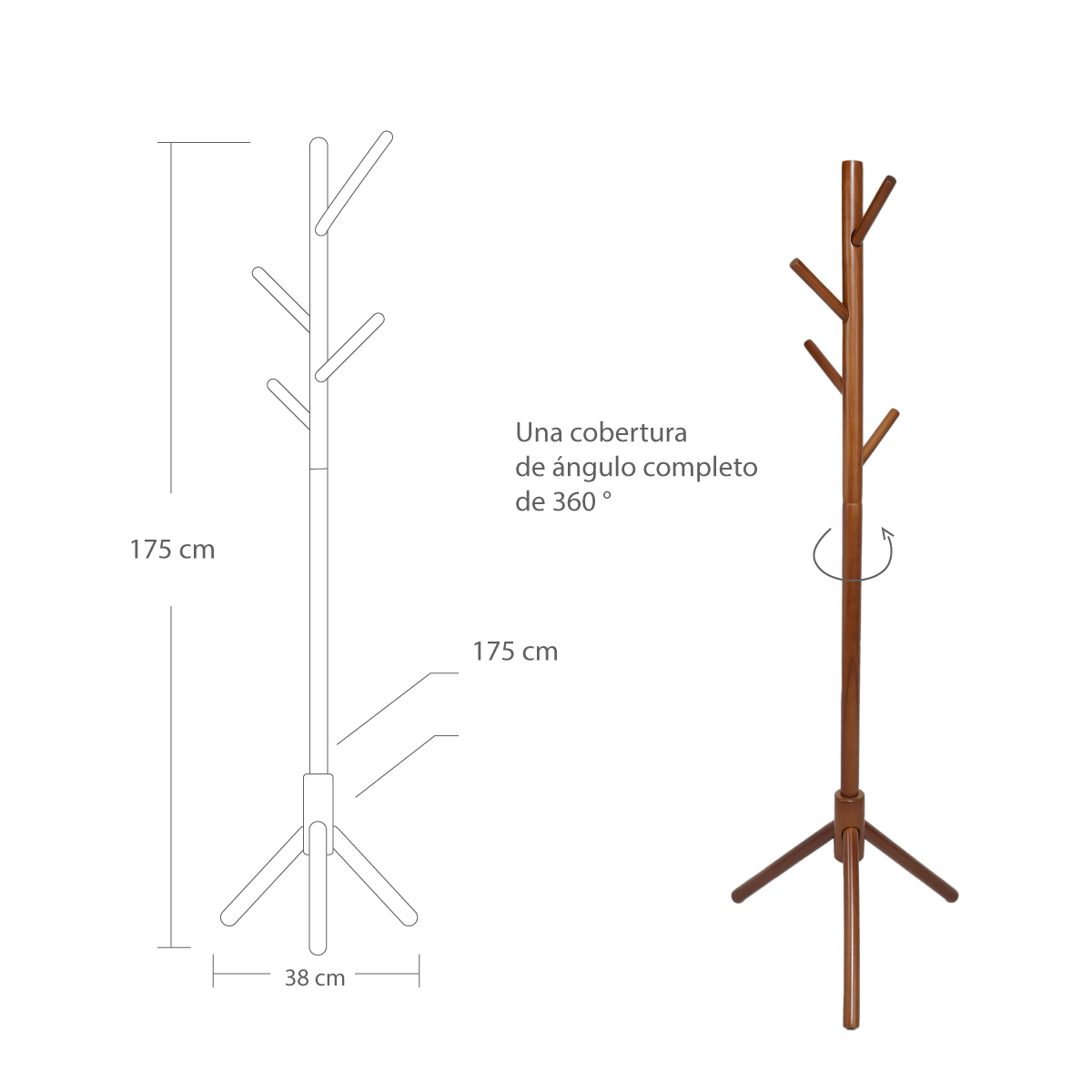Perchero De Madera Minimalista Estilo Oriental Con 8 Ganchos Nogal