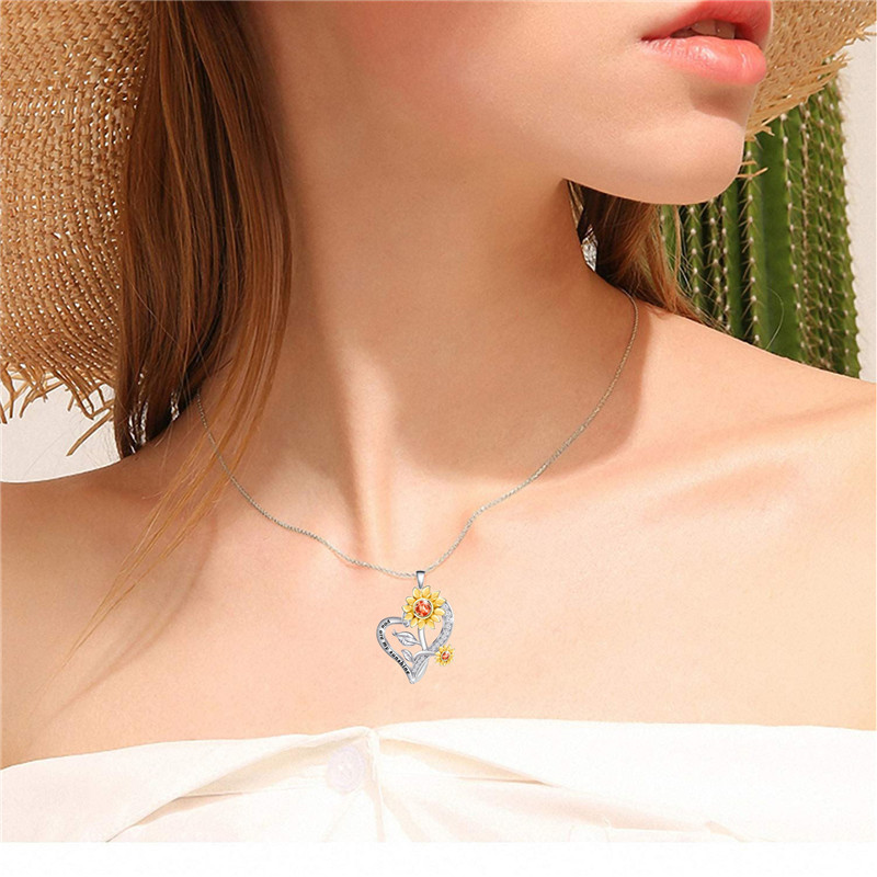 Collar de Flor Girasol Swarovsky  baño de plata Regalo Mamá Novia 