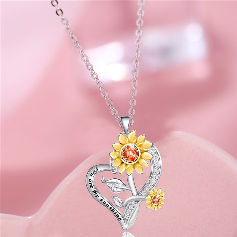 Collar de Flor Girasol Swarovsky  baño de plata Regalo Mamá Novia 