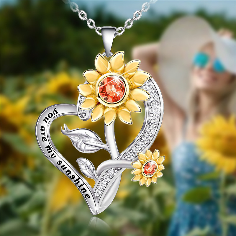 Collar de Flor Girasol Swarovsky  baño de plata Regalo Mamá Novia 