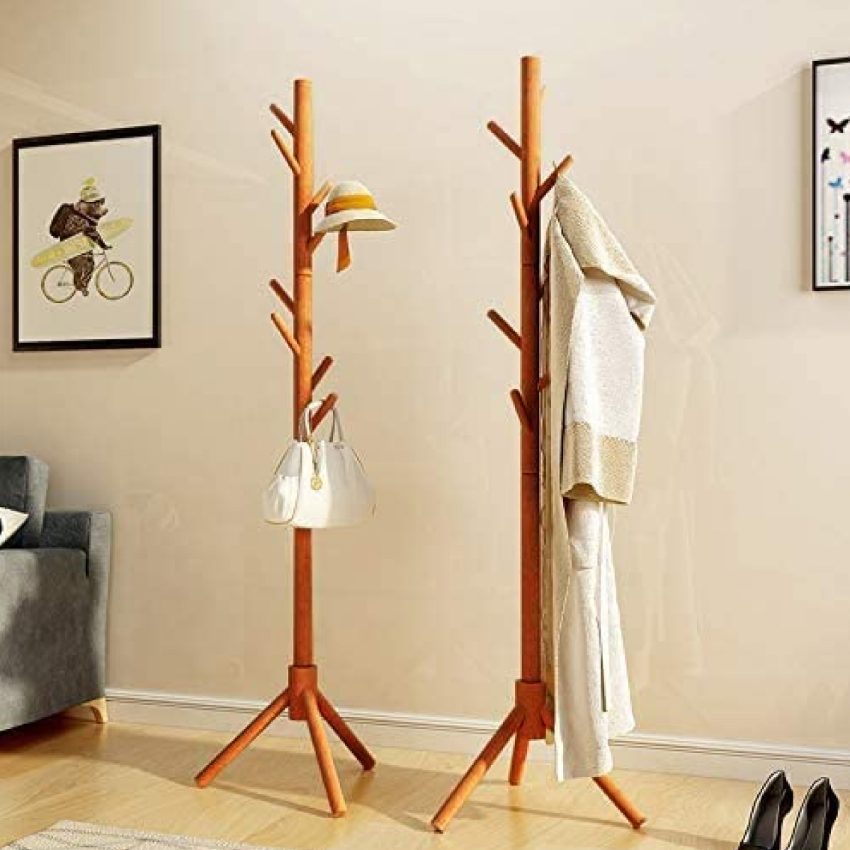 Perchero De Madera Minimalista Estilo Oriental Con 8 Ganchos Nogal