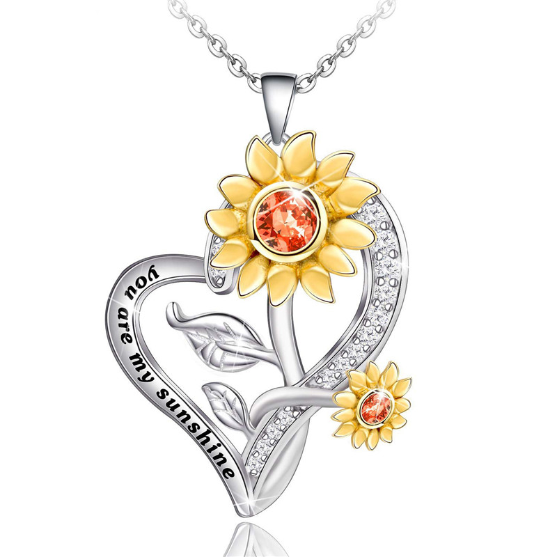 Collar de Flor Girasol Swarovsky  baño de plata Regalo Mamá Novia 