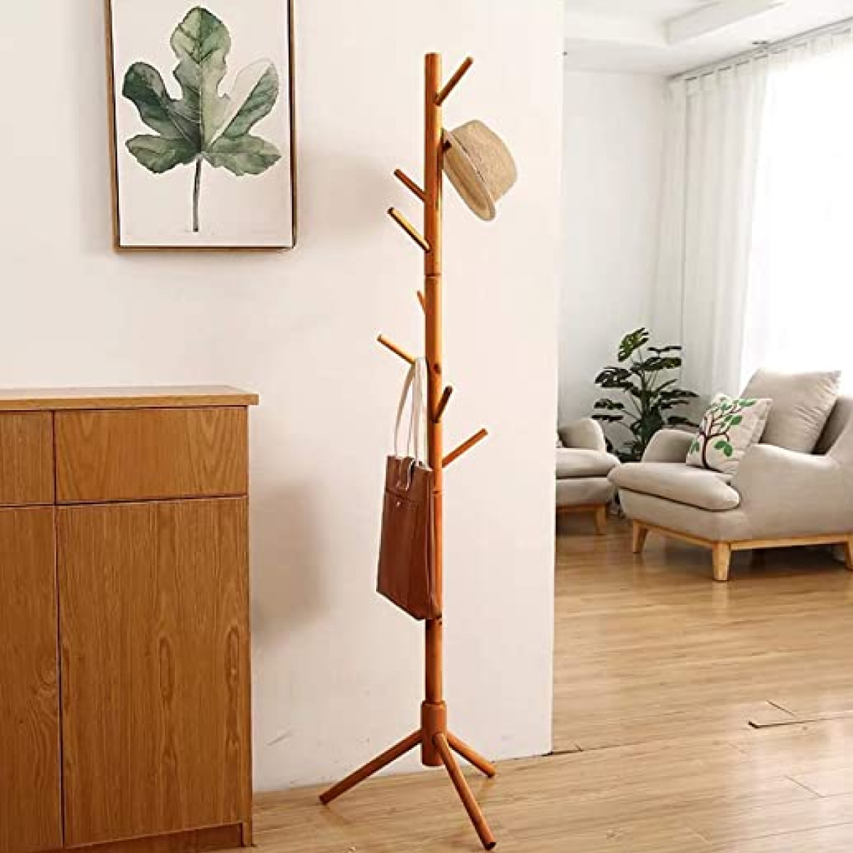 Perchero De Madera Minimalista Estilo Oriental Con 8 Ganchos Nogal