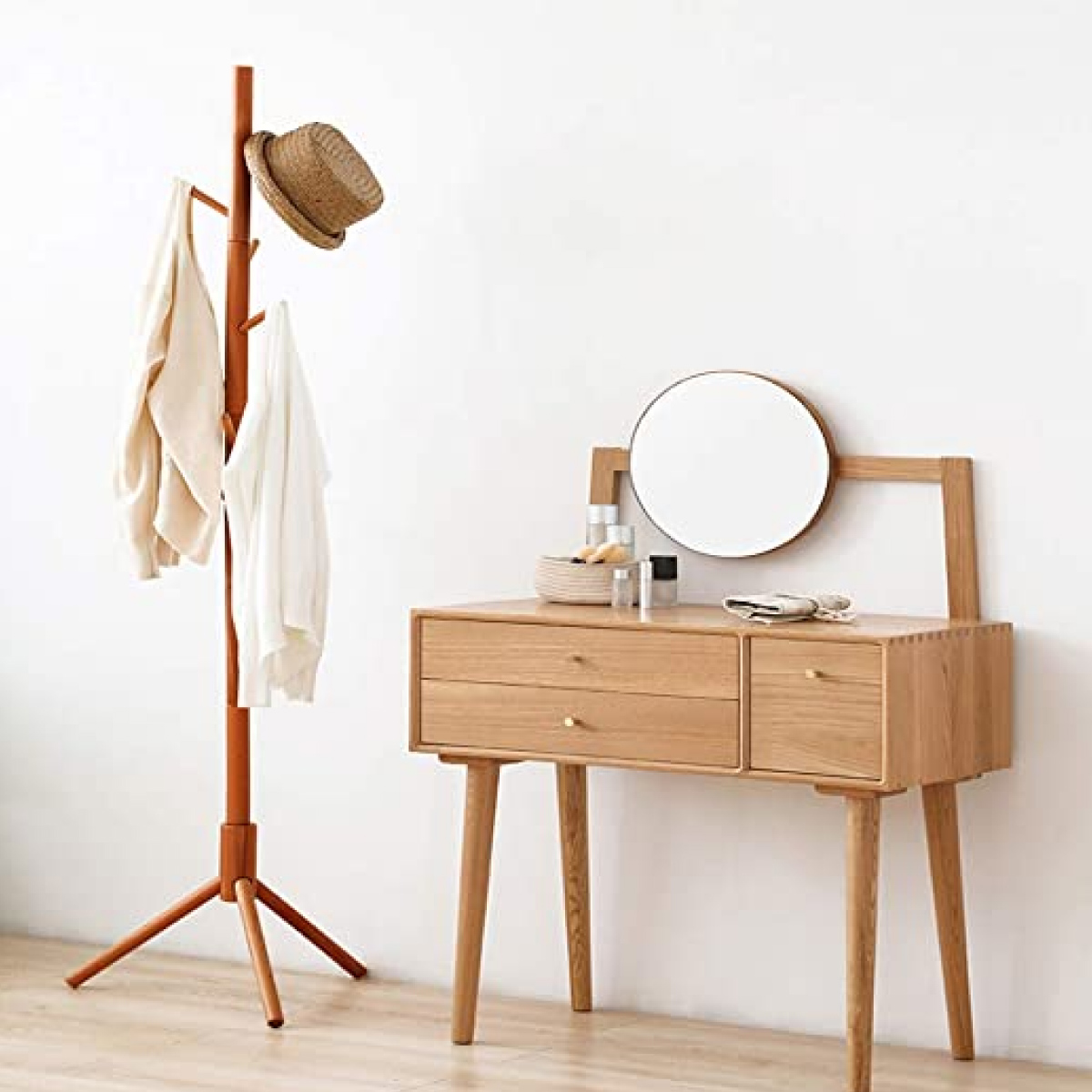 Perchero De Madera Minimalista Estilo Oriental Con 8 Ganchos Nogal