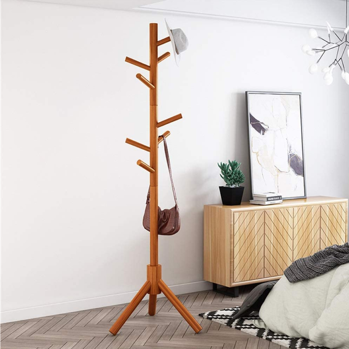 Perchero De Madera Minimalista Estilo Oriental Con 8 Ganchos Nogal