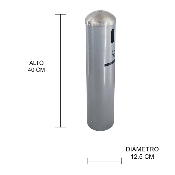 Cenicero metálico de pared Art Center Avenue 309024 color gris con tapa en acero inoxidable y rejilla para apagado de cigarros