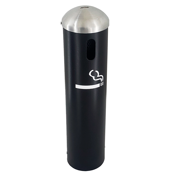 Cenicero metálico para exterior de pared Art Center Avenue 309023 color Negro con rejilla para apagar cigarros y tapa en acero inoxidable