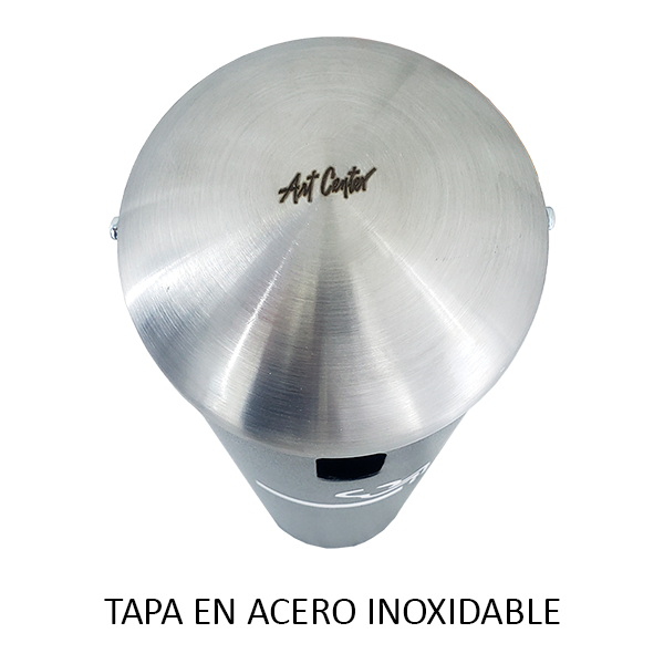 Cenicero metálico para exterior de pared Art Center Avenue 309023 color Negro con rejilla para apagar cigarros y tapa en acero inoxidable