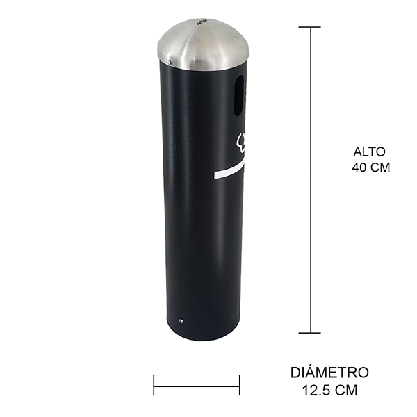 Cenicero metálico para exterior de pared Art Center Avenue 309023 color Negro con rejilla para apagar cigarros y tapa en acero inoxidable