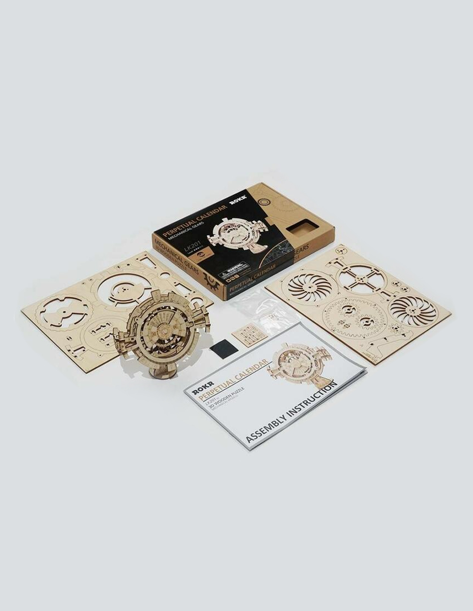 Calendario Perpetuo Robotime Engranes Madera Móvil Bloques LK201