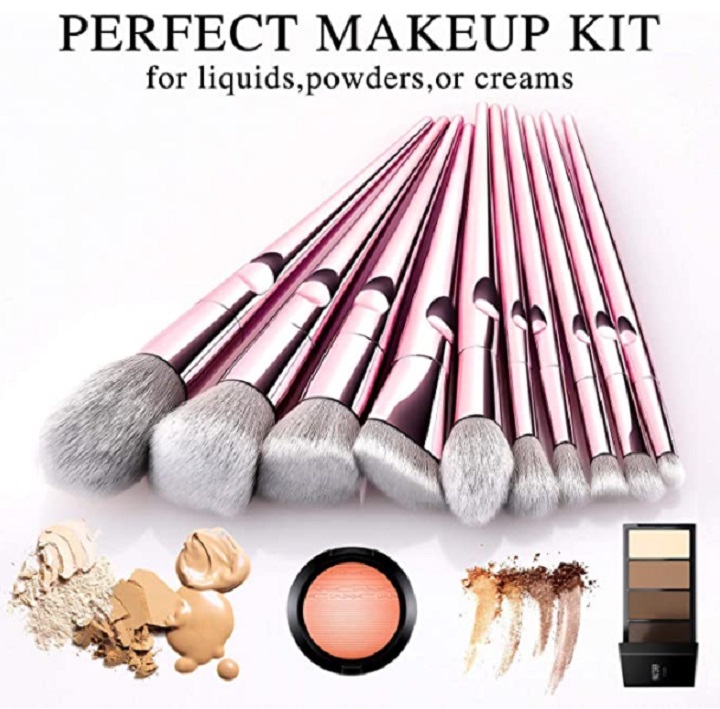Conjunto de Brochas Maquillaje, 10 Piezas Color Rosa