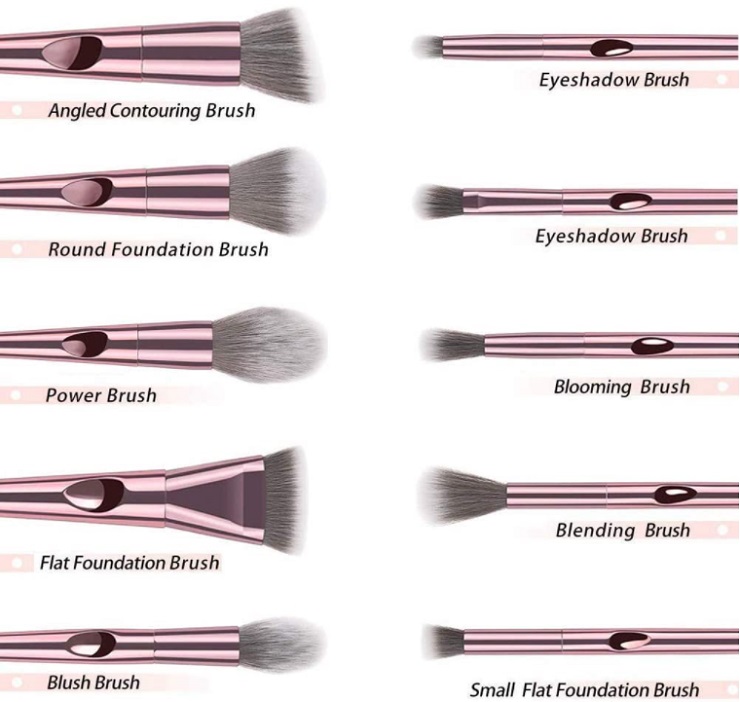 Conjunto de Brochas Maquillaje, 10 Piezas Color Rosa