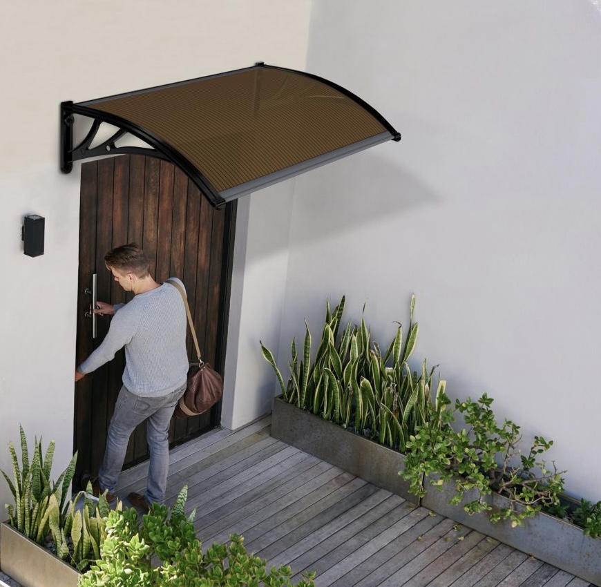 Toldo Techo de Policarbonato Cafe para Puerta O Ventana 125 X 70 cm Aleros