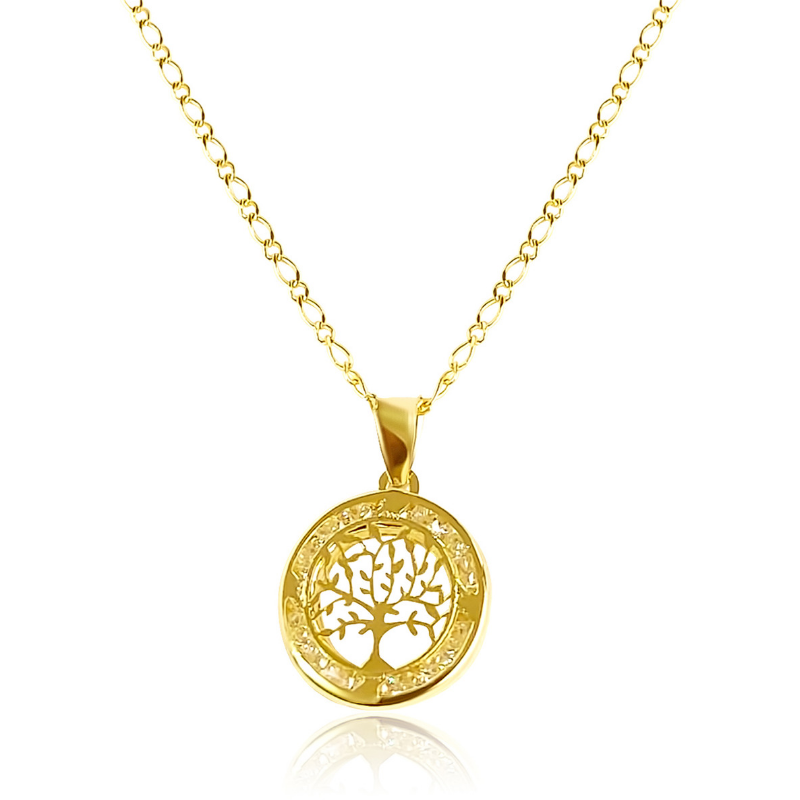 Collar Authshine de Oro Amarillo de 10 Kilates Dije con Circonias Árbol de la Vida para Mujer