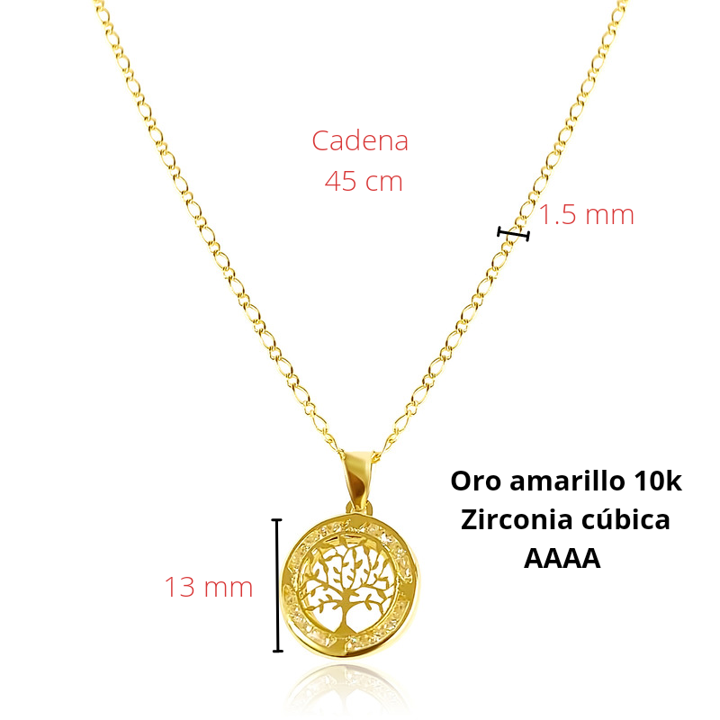Collar Authshine de Oro Amarillo de 10 Kilates Dije con Circonias Árbol de la Vida para Mujer