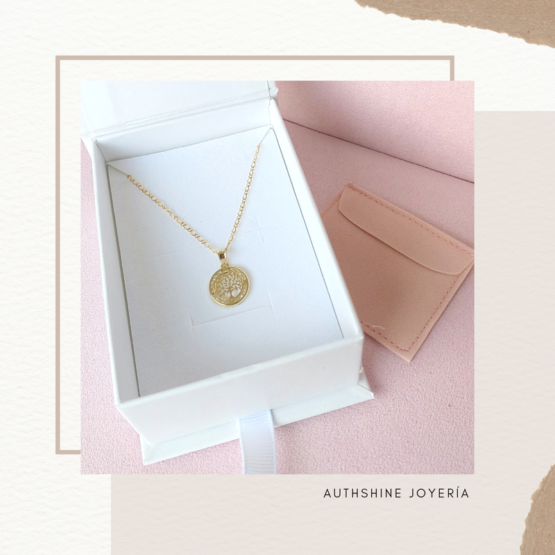 Collar Authshine de Oro Amarillo de 10 Kilates Dije con Circonias Árbol de la Vida para Mujer