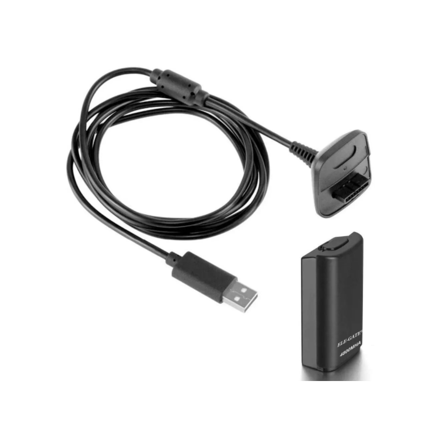 Kit Carga Y Juega Doble Bateria Para Xbox 360 Ele-Gate Color Negro