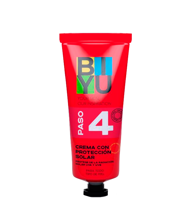 Crema con protección solar. Paso 4 de sistema diario de cuidado para la piel BIYU
