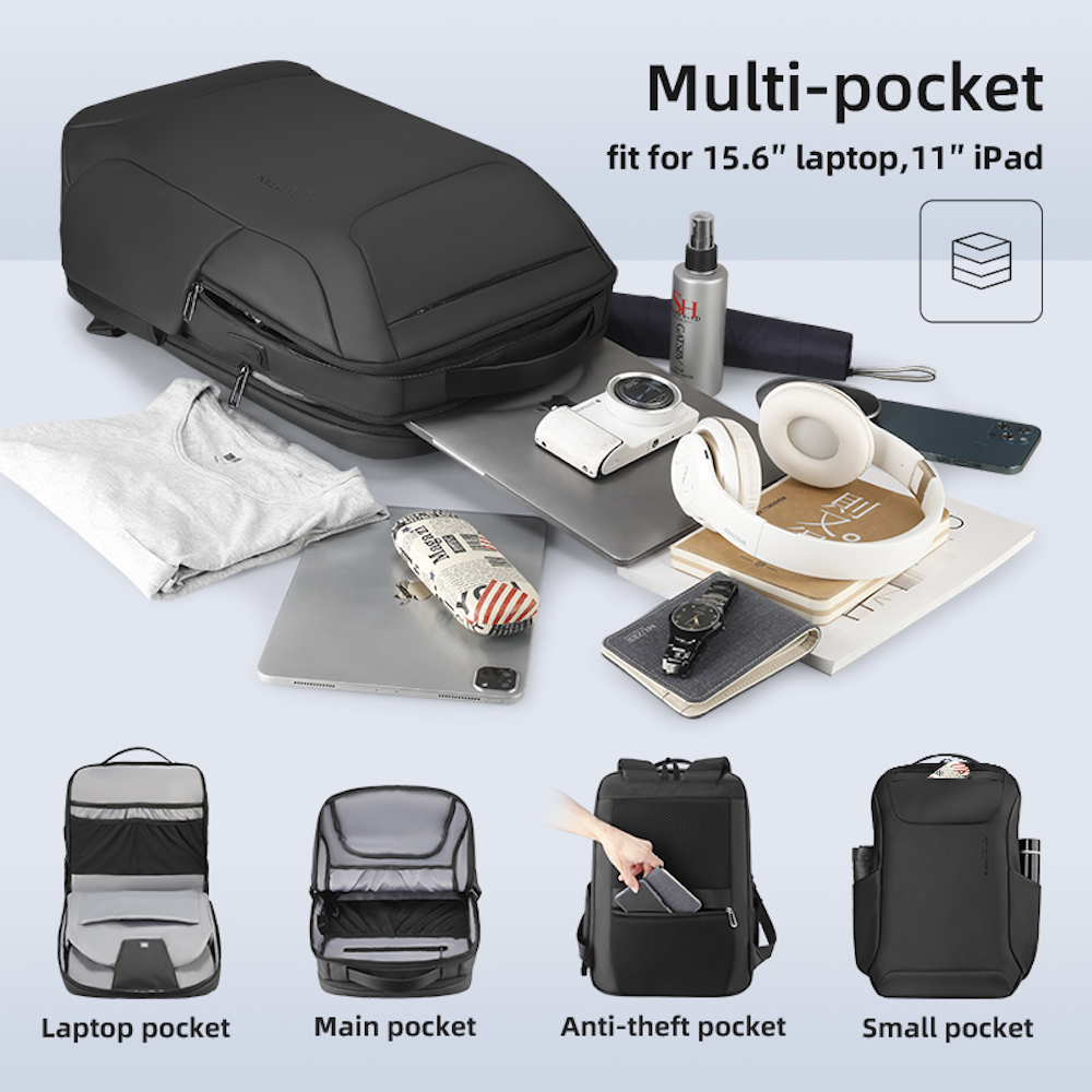 Productos Mochila Negra Mark Ryden. Puerto de carga USB, correa acolchada. Para portátil de 15.6" y tablet de 11" Modelo 9111