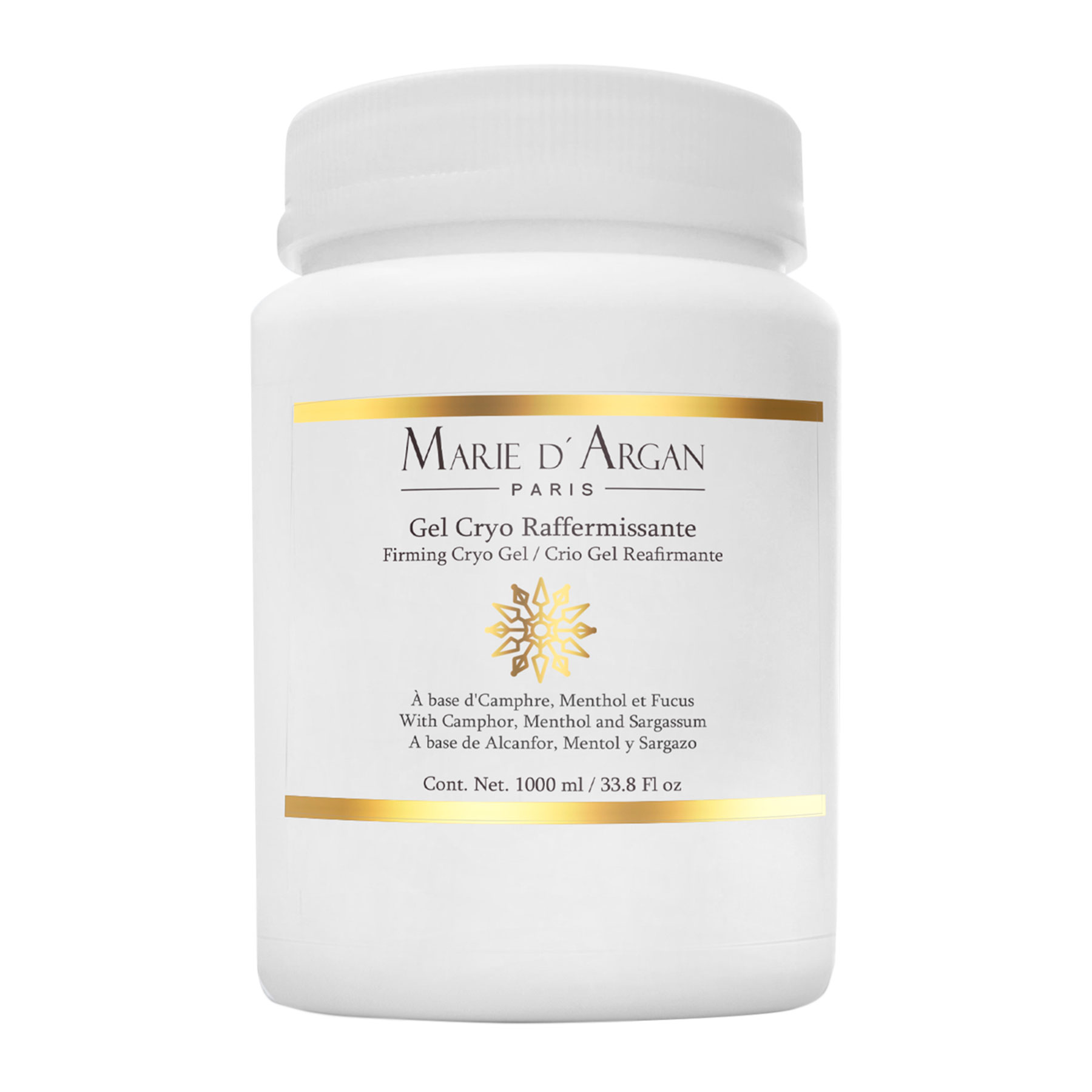 Crio Gel Reafirmante Marie d'Argan 1000 ml, Combate Flacidez Abdominal, Reduce Grasa en Abdomen, Piernas y Cadera, Anticelulitis, con Alcanfor y Mentol