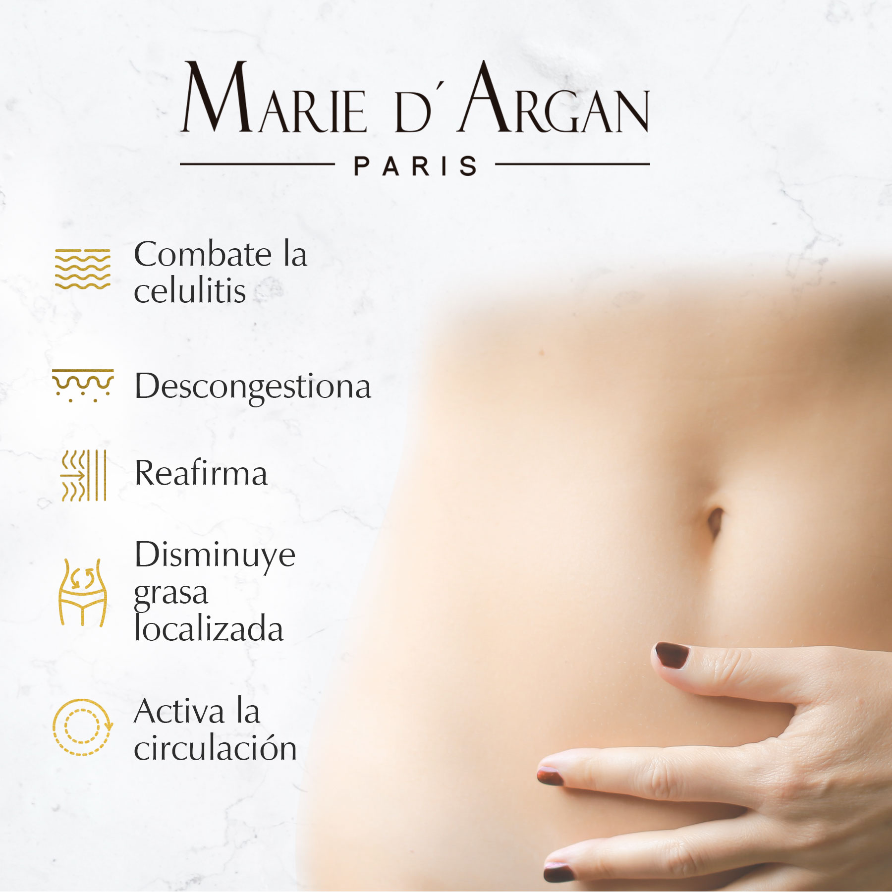 Crio Gel Reafirmante Marie d'Argan 1000 ml, Combate Flacidez Abdominal, Reduce Grasa en Abdomen, Piernas y Cadera, Anticelulitis, con Alcanfor y Mentol