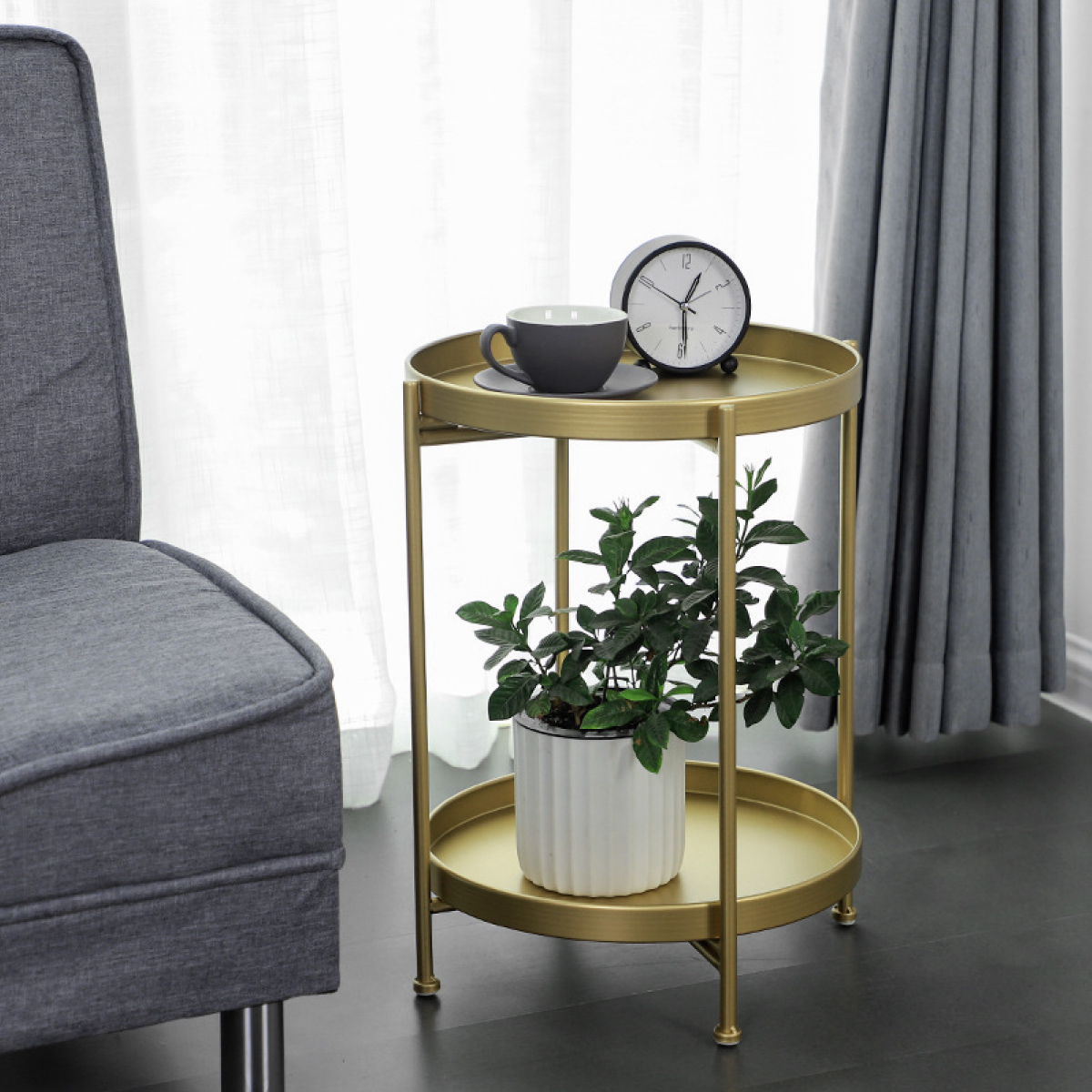 Mesa Auxiliar Moderna De 2 Niveles Soporte Para Macetas 60 cm