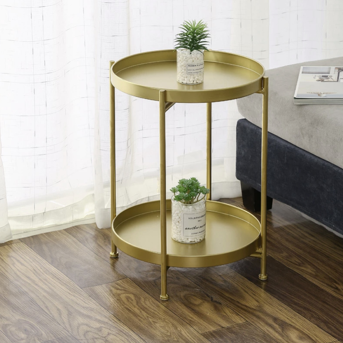Mesa Auxiliar Moderna De 2 Niveles Soporte Para Macetas 60 cm