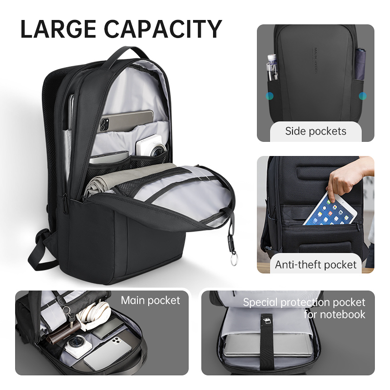 Mochila Mark Ryden. Para portátil, iPad, libros, billetera y artículos extra. Ideal para negocios Correas ergonómicas Repelente al agua. Modelo 9198