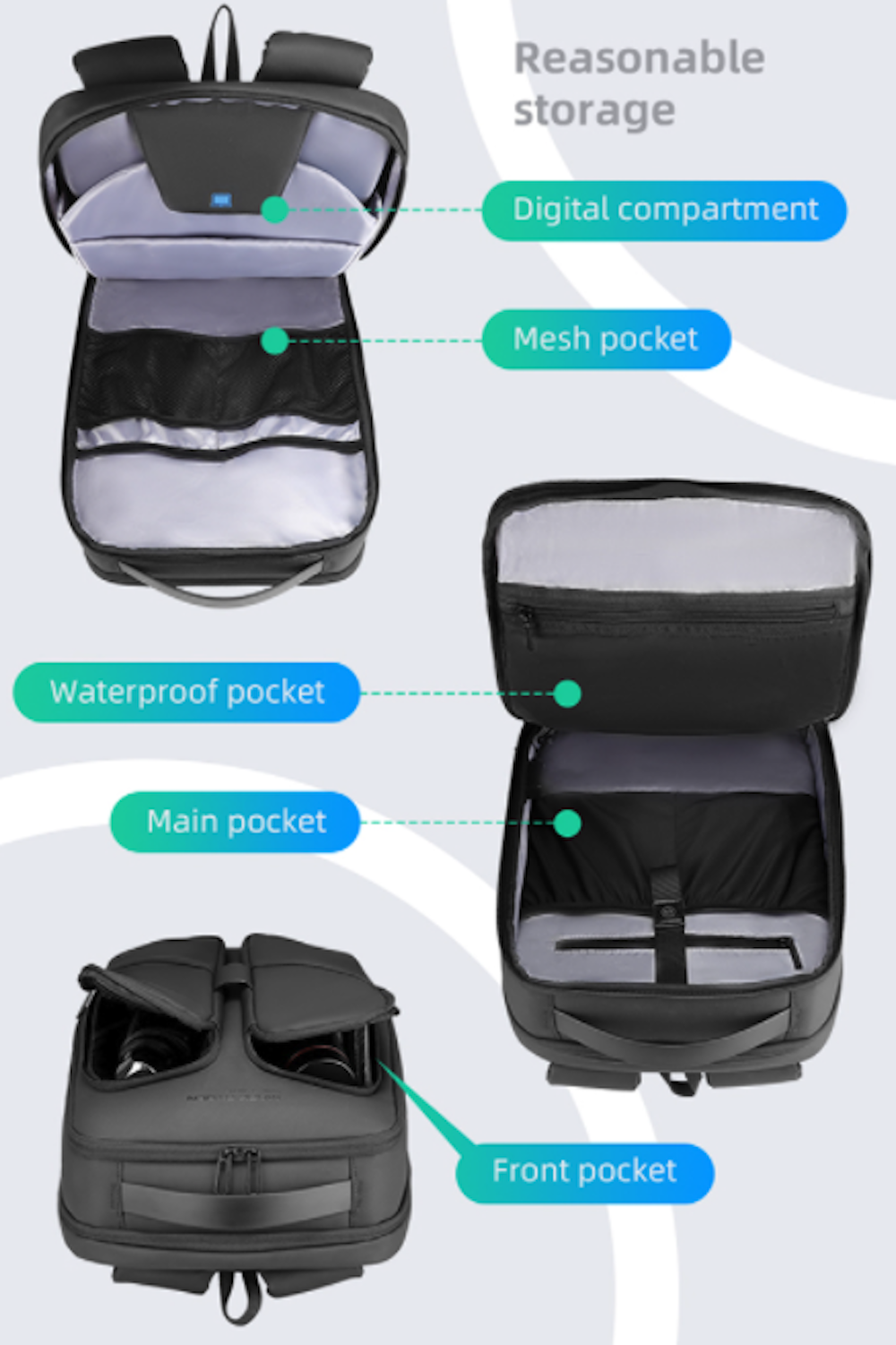 Mochila Mark Ryden Bolsillo Antirrobo Correas acolchadas Repelente al agua Oxford Para laptop de 15.6 y tablet 11 Con puerto USB Modelo 9222