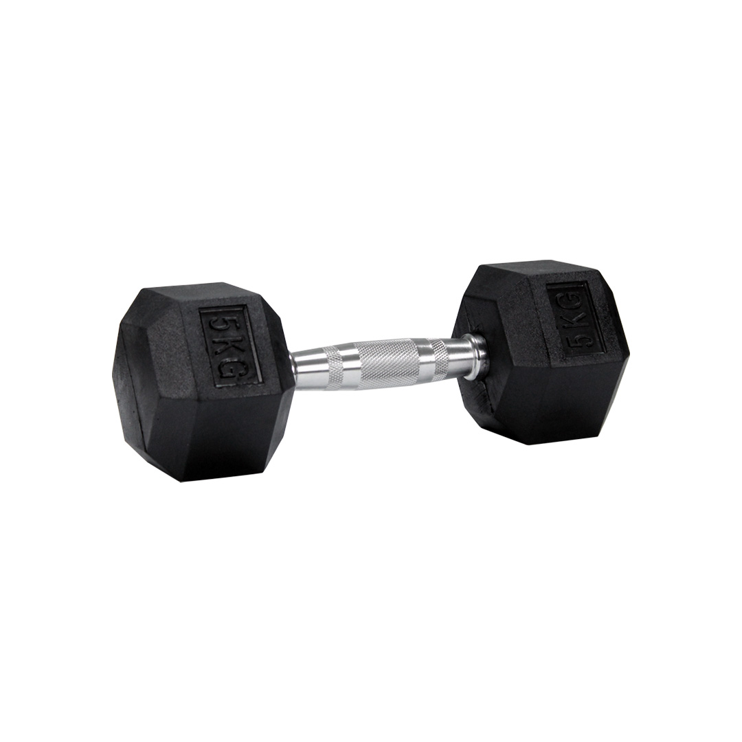 Mancuernas Hexagonales de Hule de 5kg para Crossfit Gym