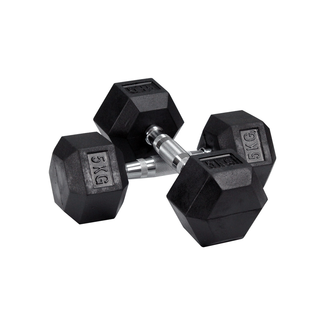Mancuernas Hexagonales de Hule de 5kg para Crossfit Gym