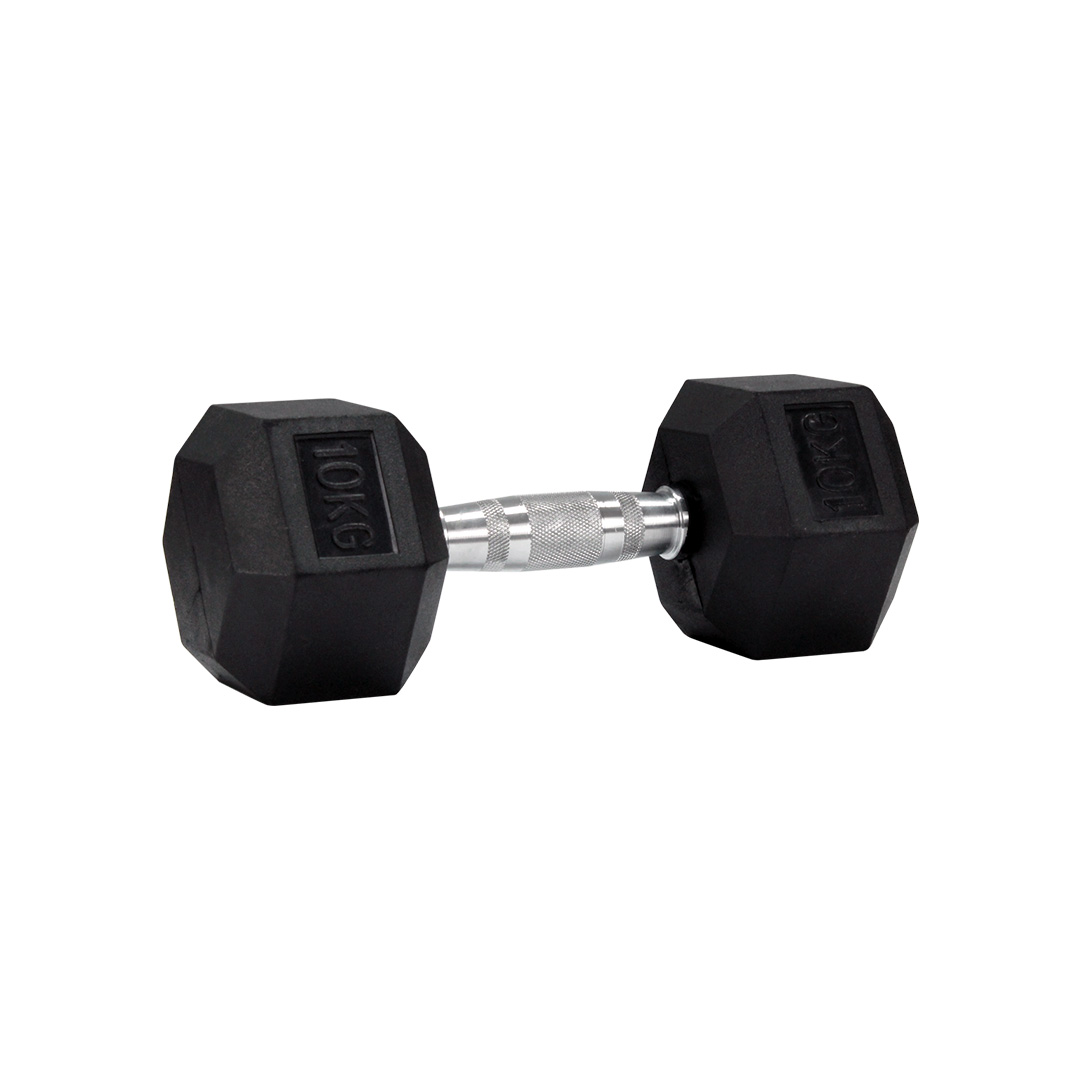 Mancuernas Hexagonales de Hule de 10kg para Crossfit Gym
