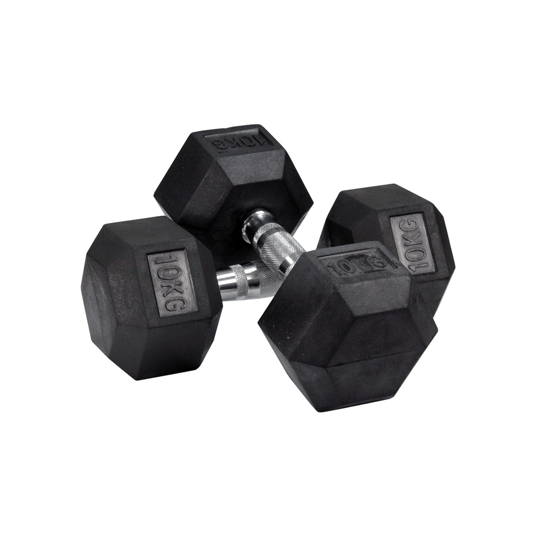 Mancuernas Hexagonales de Hule de 10kg para Crossfit Gym