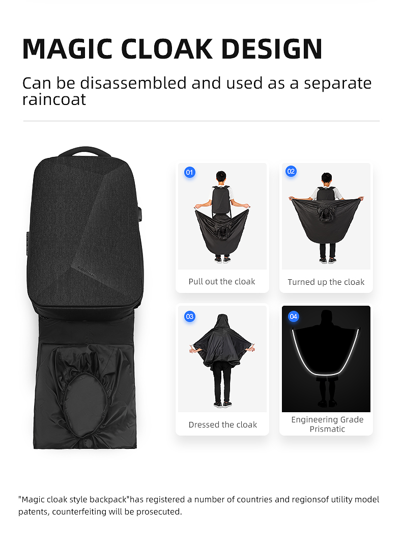 Mochila Mark Ryden. Para laptop de 15.6 Con capa de lluvia impermeable desplegable. Candado de seguridad antirrobo. Modelo 9405YY