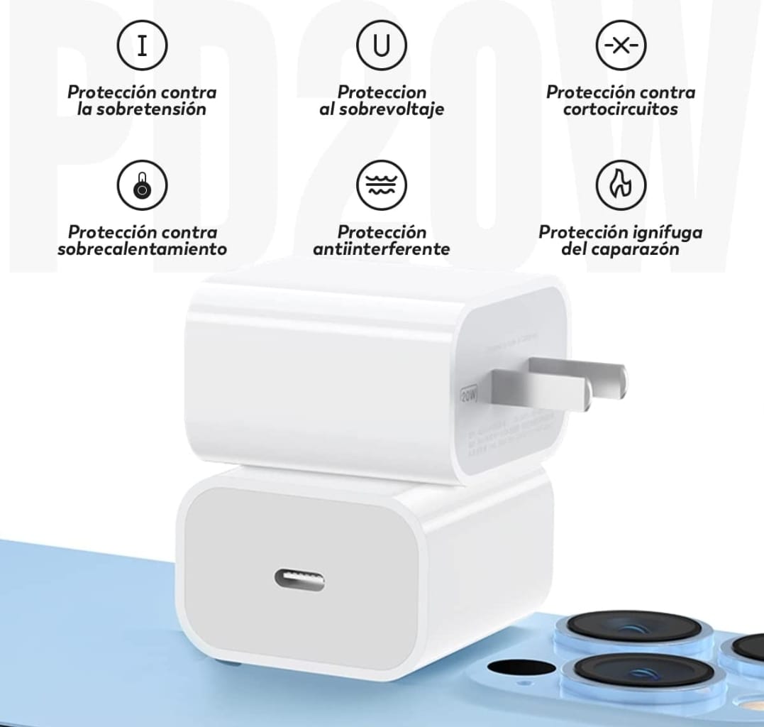 Cargador Entrada Tipo C Carga Rápida 20 Watts (Solo El Cubo) Compatible con Modelos iPhone Entrada Tipo C